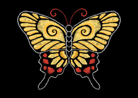 Yellow butterfly embroidery design stock illustrationのイラスト素材