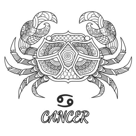 Line art design of Cancer zodiac sign for design element and adult coloring book page. Vector illustration.のイラスト素材