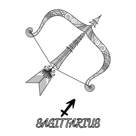 Line art design of Sagittarius zodiac sign for design element and adult coloring book page. Vector illustrationのイラスト素材