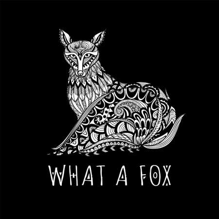 Zen line art in the shap of red fox with the slogan WHAT A FOX for t shirt printing, Graphic tee and printed tee. Vector illustrationのイラスト素材