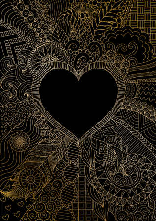 golden lines around hearted shape for background. Vector illustrationのイラスト素材