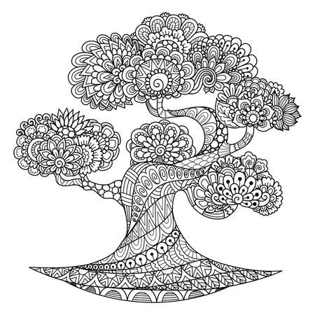 Line art desgin of beautiful tree for coloring book, colorin page, and printing on product. Vector illustrationのイラスト素材