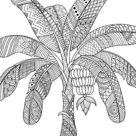 Line art design of banana tree for printing on product, adult coloring book, laser cut, wood work and so on. Vector illustrationのイラスト素材
