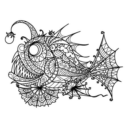 Mandala Anglerfish for coloring book, printing on product,laser cutting,eangraving and so on. Vector illustration.のイラスト素材