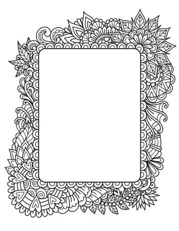 Mandala square frame for printing,engraving or adult coloring book. Vector illustration.のイラスト素材