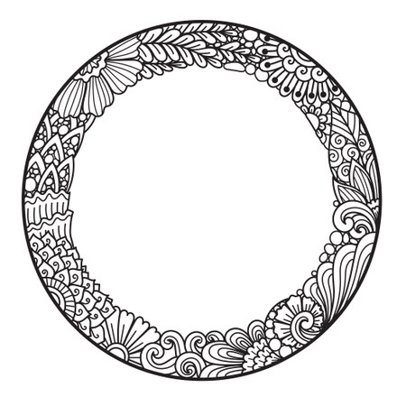 Mandala round frame for printing, engraving or coloring page. Vector illustrationのイラスト素材