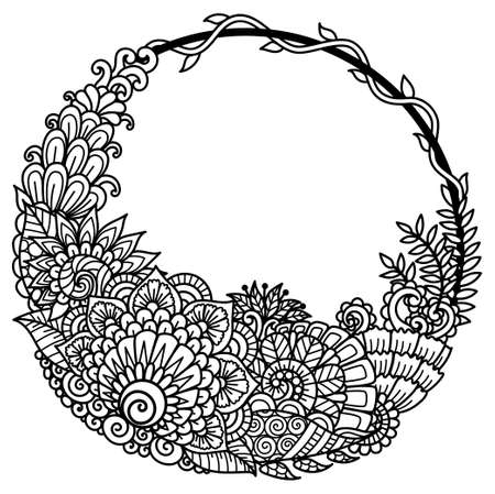 Mandala round frame for printing, engraving or coloring page. Vector illustrationのイラスト素材