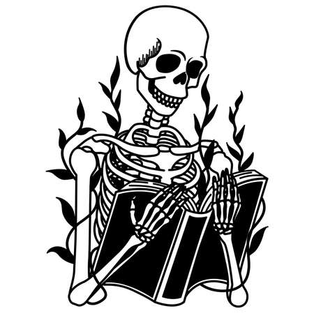 Skeleton holding book for design element. Vector illustration.のイラスト素材