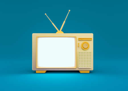 Retro TV with blank screen on blue background. 3d renderの写真素材