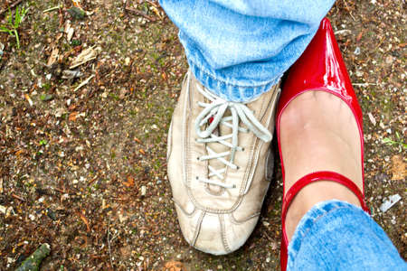 two people meet each other in a parkの写真素材