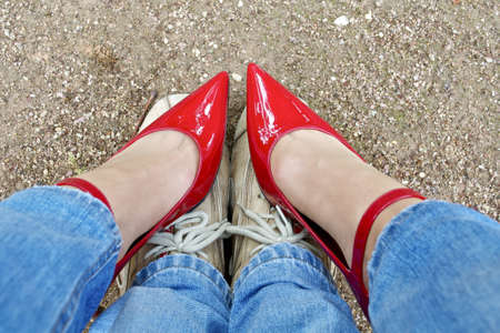 two people meet each other in a parkの写真素材