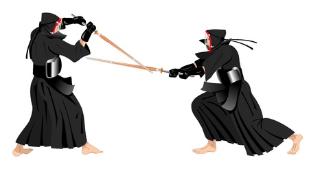 two kendo warriors fighting with traditional uniformのイラスト素材