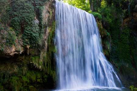 Waterfall from stone monastery Zaragoza Spain.の写真素材