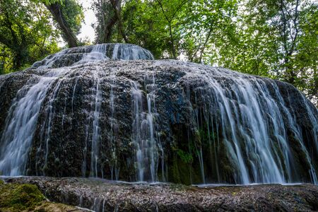 Waterfall from stone monastery Zaragoza Spain.の写真素材
