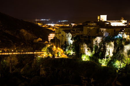 Hanging houses of Cuenca at night. Spain.の写真素材