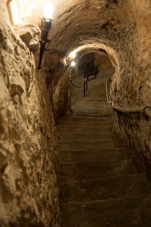 Entrance to underground cellar in Aranda de Ebro. Spain.の写真素材