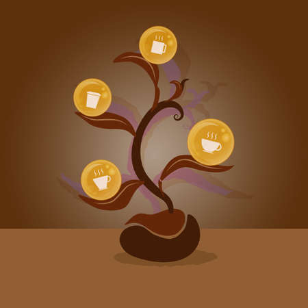 Coffee cup icon on leaves, grow from coffee bean.  You can make many type of coffee cenceptのイラスト素材
