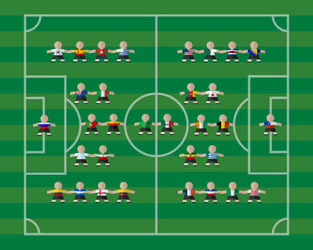 National  team players on soccer fieldのイラスト素材