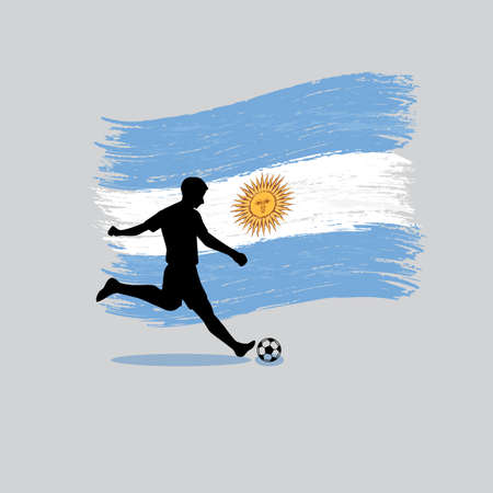 Soccer Player action with Argentine Republic flag on background のイラスト素材