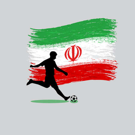 Soccer Player action with Islamic Republic of Iran flag on background のイラスト素材