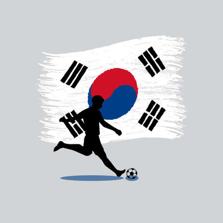 Soccer Player action with Republic of Korea flag on background のイラスト素材