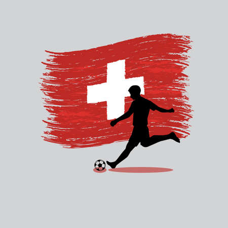 Soccer Player action with Swiss Confederation flag on background のイラスト素材