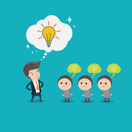 Businessman  with Creative big idea. Flat style vector for think big, think diffent or big idea concept.のイラスト素材