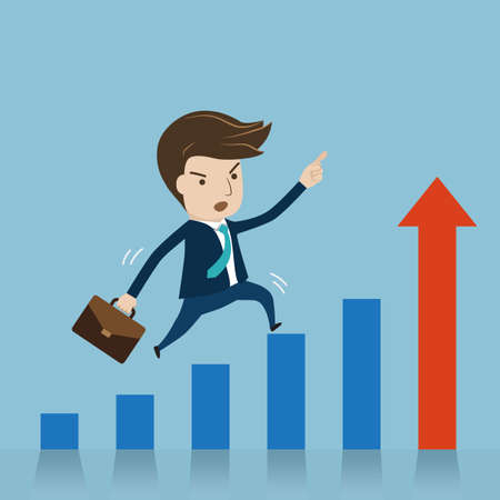 Businessman jumping over growing chart. cartoon vector for growing business concept.のイラスト素材