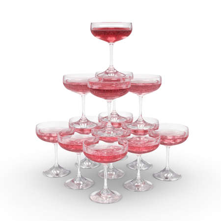 Stack of rose champagne glasses の写真素材