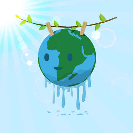 Washed Earth hanging on tree branch  for drying. Vector for save the Earth concept.のイラスト素材