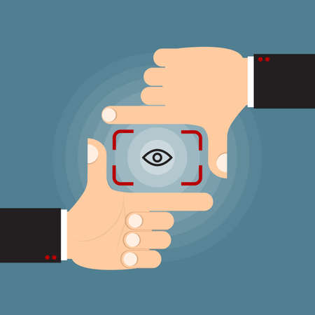 finger frame action vector for focus, vision, target, looking or pointing concept.