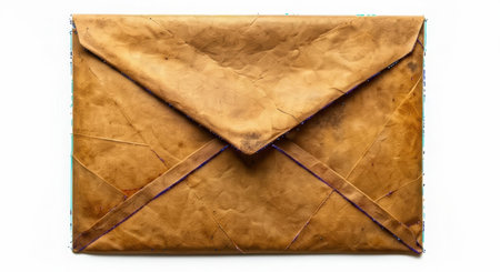 A square, handmade envelope crafted from textured, natural leaf material with visible veins and a rustic, earthy appearance.の素材