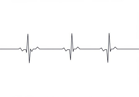 A minimalist graphic displays a black electrocardiogram line with three distinct heartbeats. The line features sharp peaks and valleys, representing a healthy cardiac rhythm against a stark white backdrop.の素材