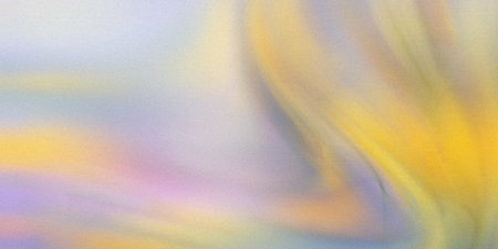A gentle abstract gradient featuring soft pastel colors like yellow, purple, and blue. The image has a subtle grainy texture and is isolated on a clean white background.の素材