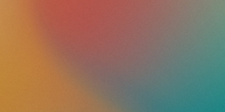 A digital abstract artwork featuring a smooth gradient transitioning from warm orange and pink to cool teal and blue hues with a fine pixelated texture.の素材