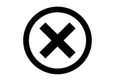 A bold black cross is centered within a thick black circle. This graphic symbol is presented clearly and isolated on a clean white background, making it highly versatile.の素材