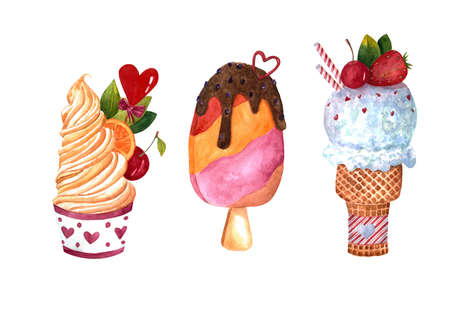 Illustration of ice cream with berriesの写真素材