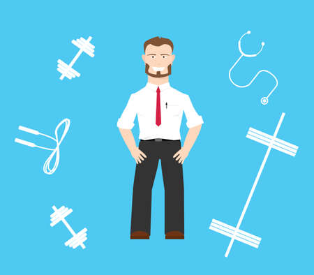 healthy worker with exercise toolsのイラスト素材