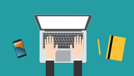 businessman working using laptop and freelancing stuffのイラスト素材