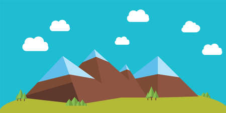 Flat mountain flat style cloud decorationのイラスト素材
