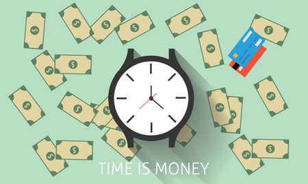 Illustrations of a clock with cash on backgroundのイラスト素材
