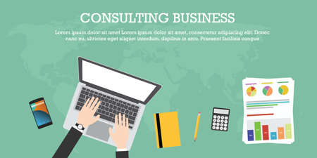 consulting business world wide laptop notebook graph calculator pencil smartphoneのイラスト素材