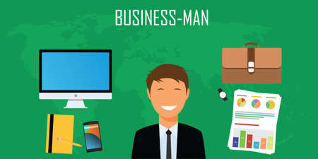 businessman things and stuff notebook pc dexktop graph document briefcaseのイラスト素材