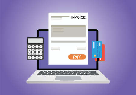 online digital invoice using computer calculator and credit cardのイラスト素材