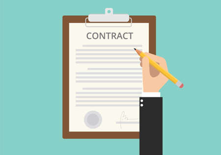 signing sign contract paper document on clipboardのイラスト素材