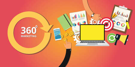 360 degree marketing concept marketing with goals and chart data