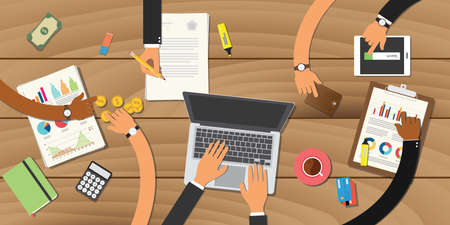 team work meeting business with wood table and data analysisのイラスト素材