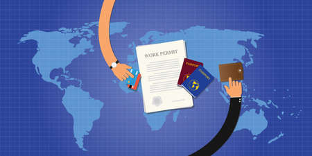 work permit application document passport id card のイラスト素材