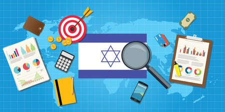isreal jewish middle east economy economic condition country with graph chart and finance tools vector graphic illustrationのイラスト素材