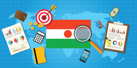 niger economy economic condition country with graph chart and finance tools vector graphic illustrationのイラスト素材